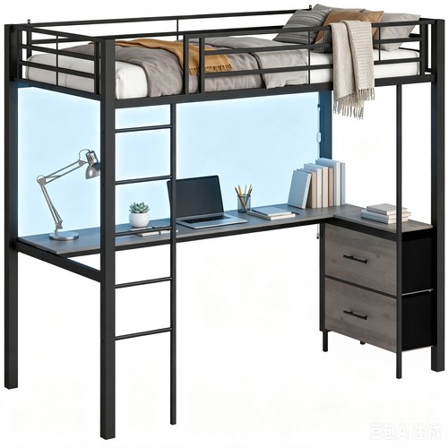 Metal bunk bed with desk - bunk,